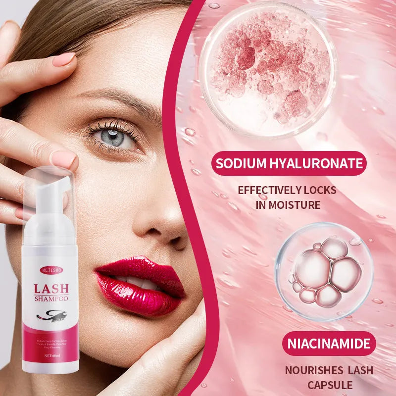 LASH SHAMPOO Mousse Eyelash Cleaning Solution 60ml bottle with applicator