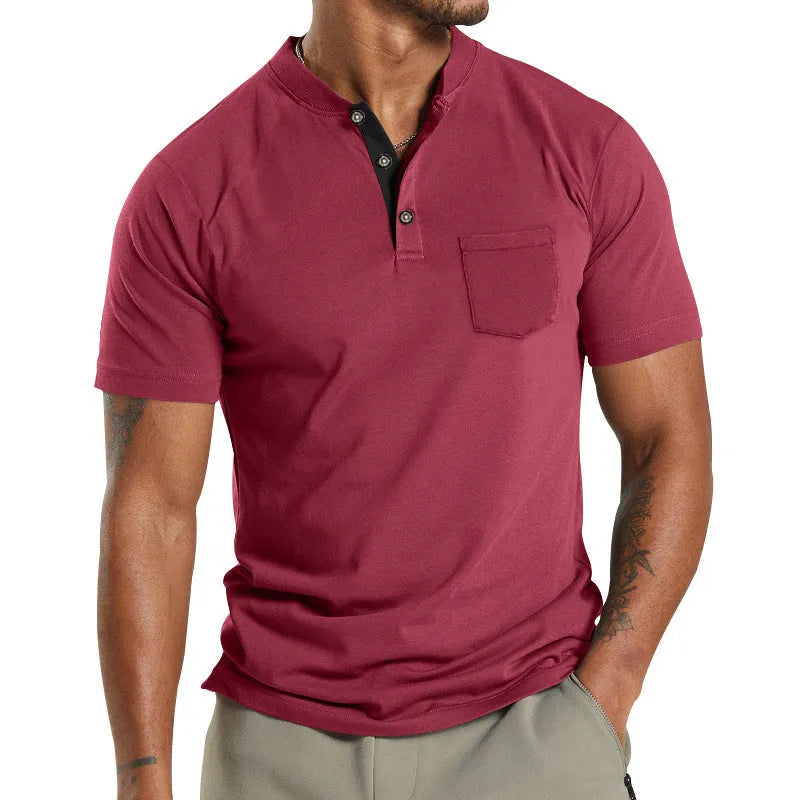Men's short sleeve button-down polyester shirt with chest pocket in multiple colour options