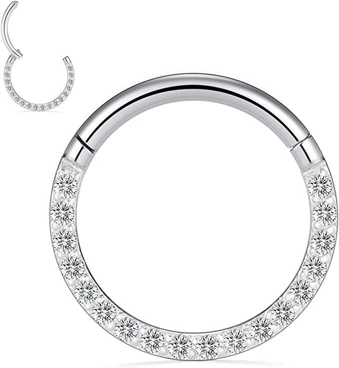 Stainless steel seamless nose ring with diamond accent in multiple colour finishes and sizes