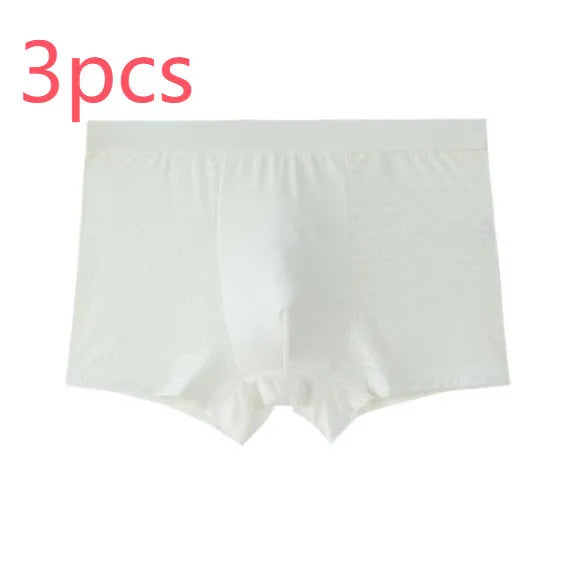 Men's solid colour modal boxer briefs with a U-convex design on a mid-waist.