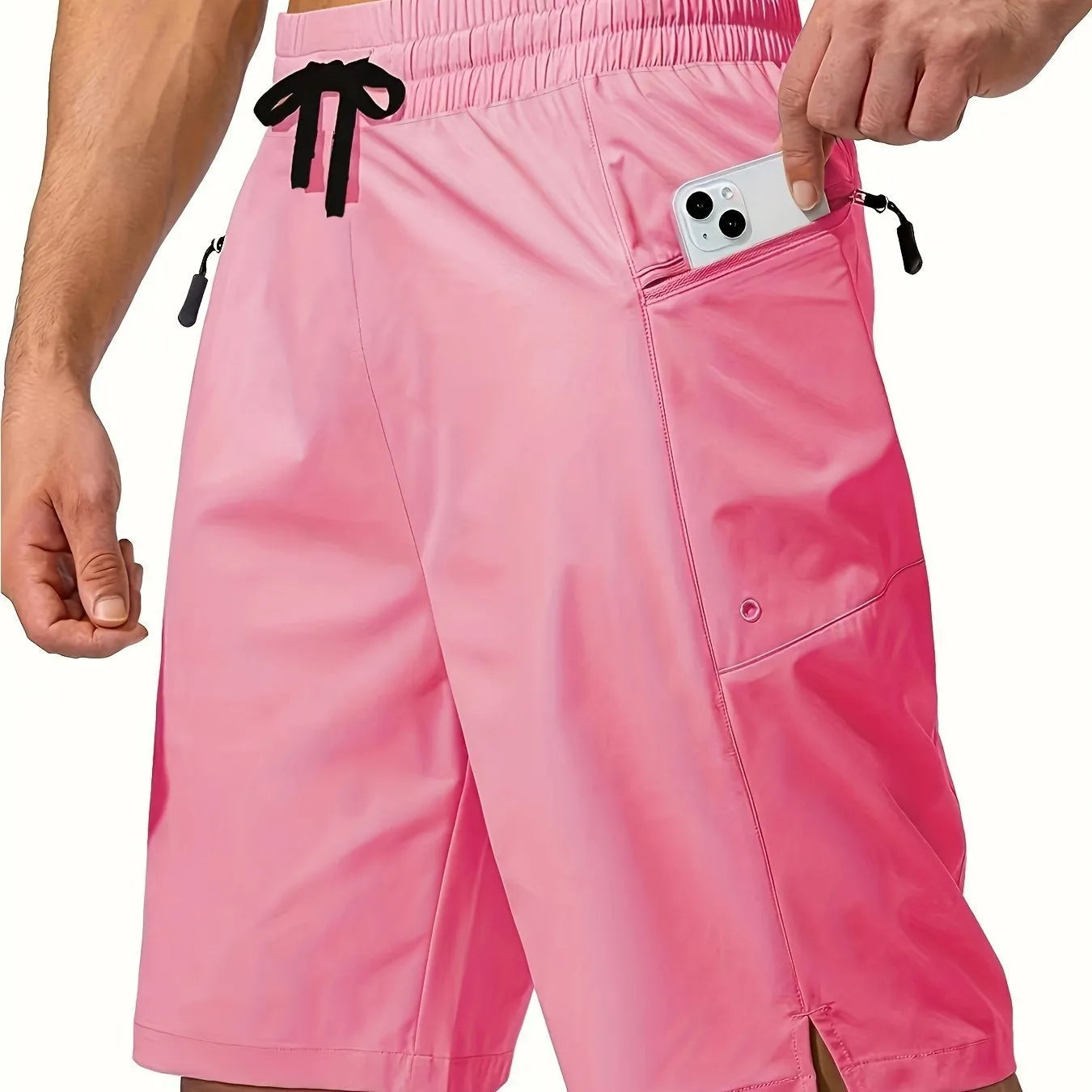 Men's solid colour quick-drying beach shorts in straight leg cut on size chart