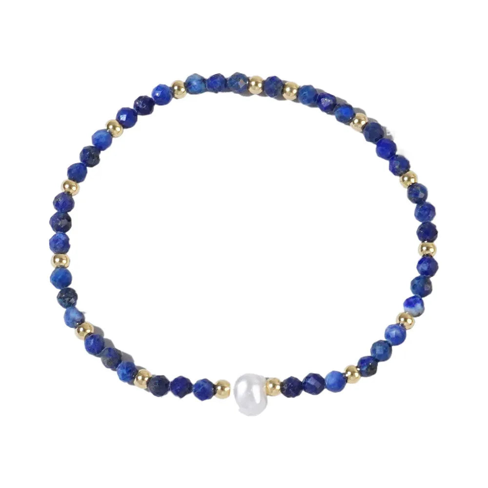 A geometric natural stone bracelet with an ellipse detail, shown in one of fifteen available colour options.