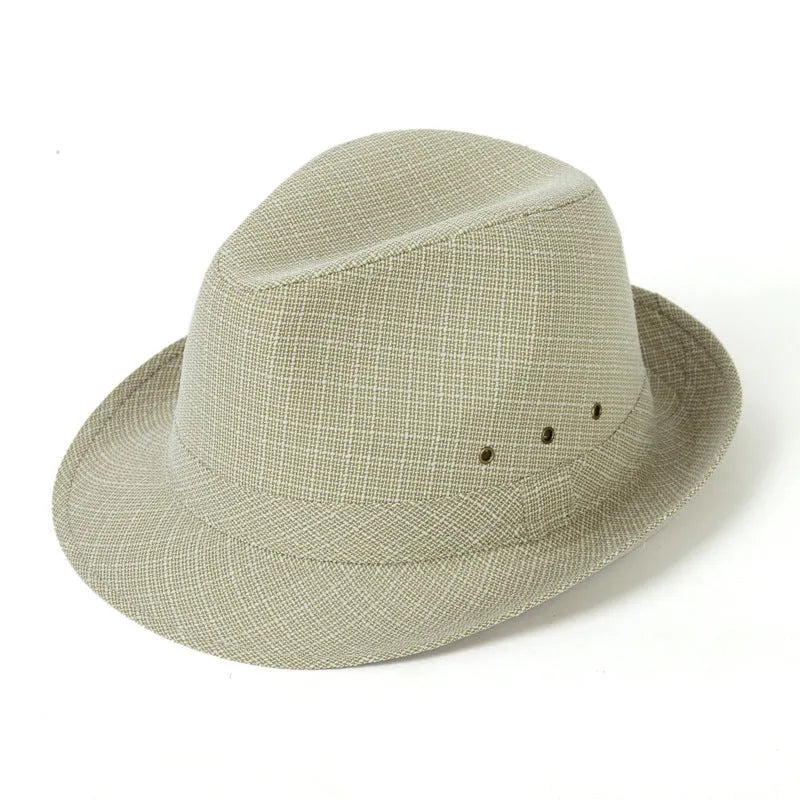 A men's fedora hat for mature gentlemen in thickened suit material or linen, shown in classic colours.