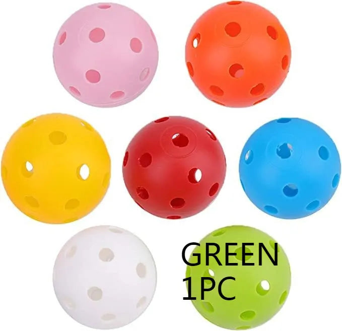Six multi-colour 42mm golf practice balls including red, orange, blue, green, white, and yellow options