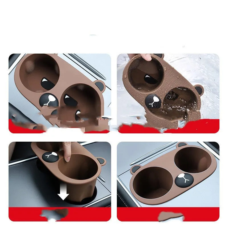 Silicone grey cup holder insert with cartoon texture for car centre console anti-shake use