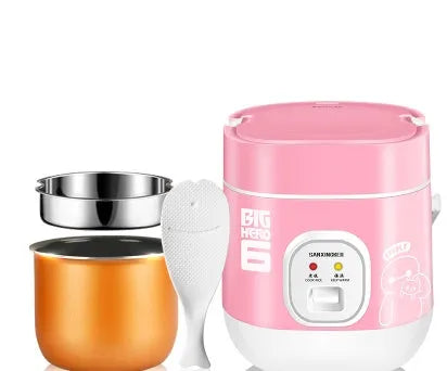 Miniature round rice cooker with mechanical controls and 2L capacity for 1-2 persons