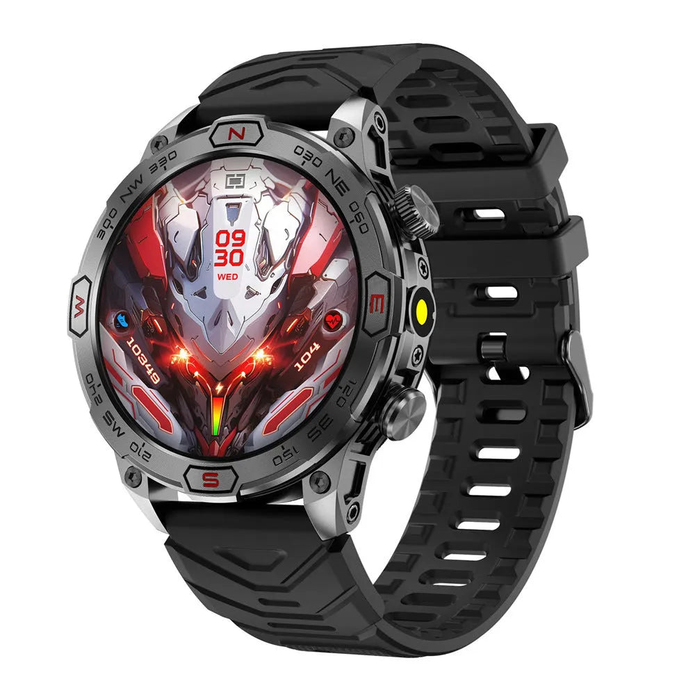 Sports smartwatch with AMOLED display on wrist showing heart rate monitoring interface