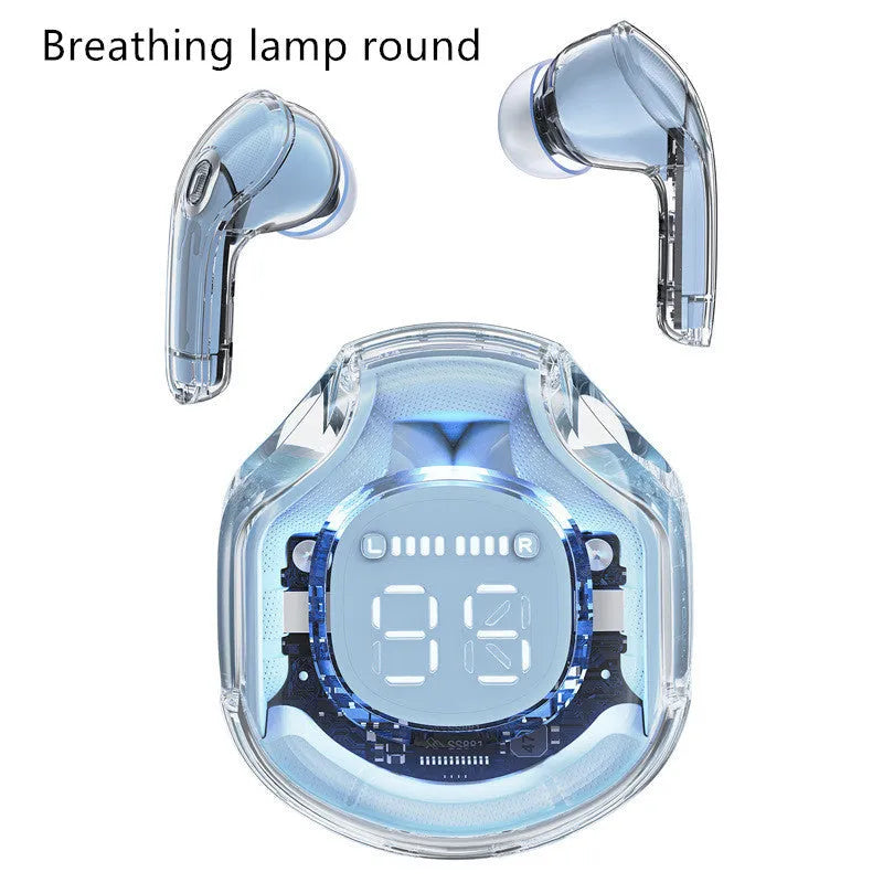 Transparent warehouse wireless Bluetooth in-ear headset shown in multiple colours.