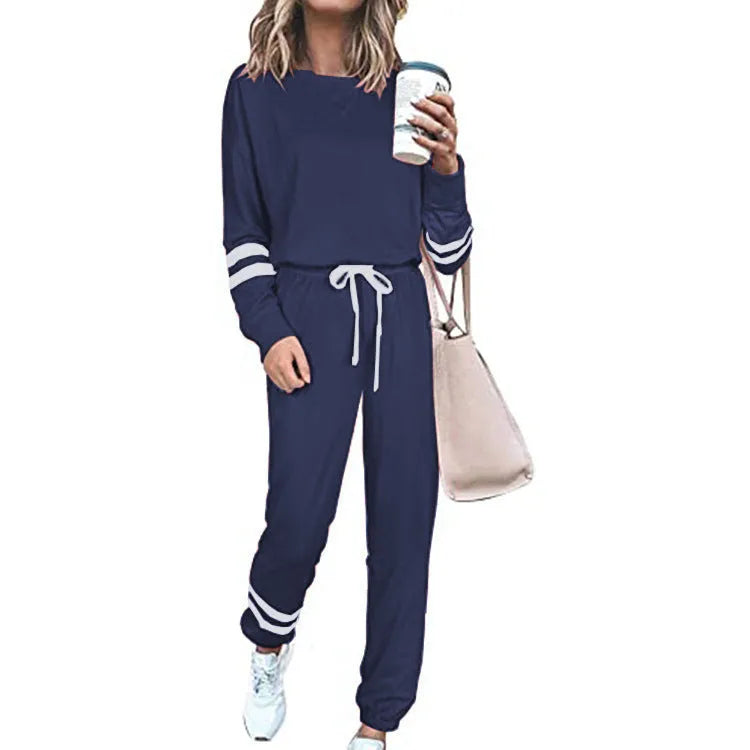 Women's plus size casual suit set with loose-fitting top and trousers in solid colour