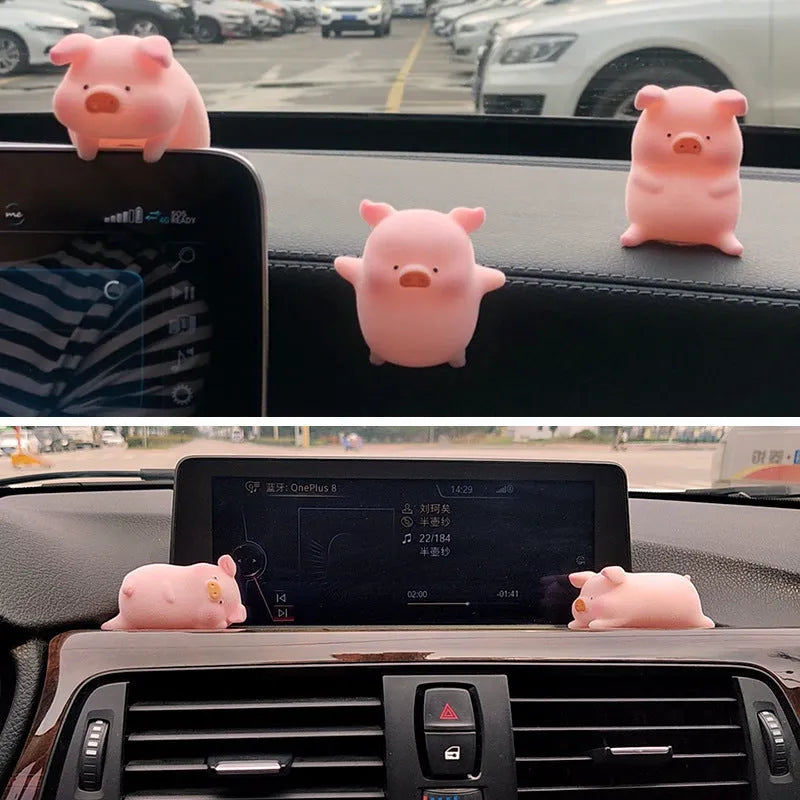 Set of eight different cartoon pig resin figurines for car dashboard decoration