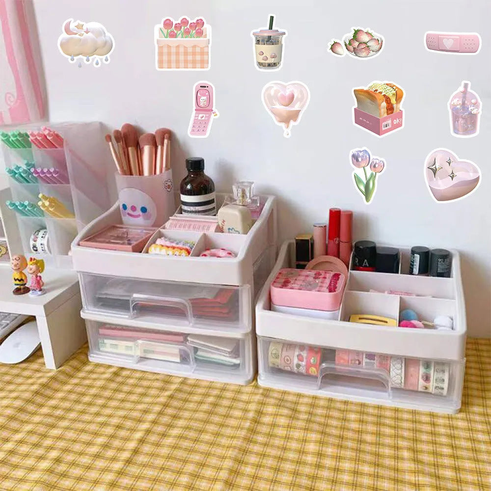 3D decorative stickers with pink heart designs in two style variations