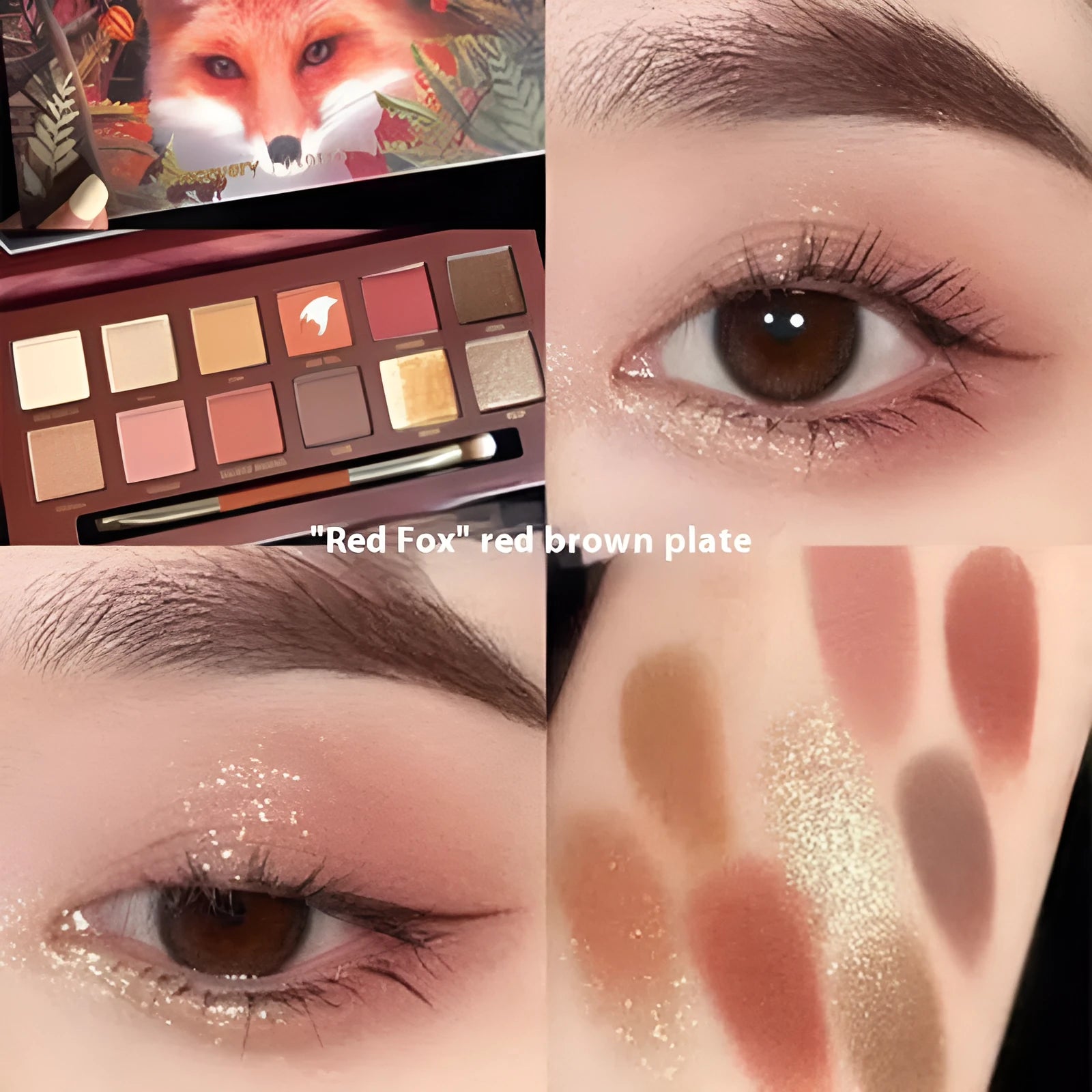 Explorer twelve-colour animal eye shadow palette open, showing pressed powder shades including cat, golden tiger and red fox.