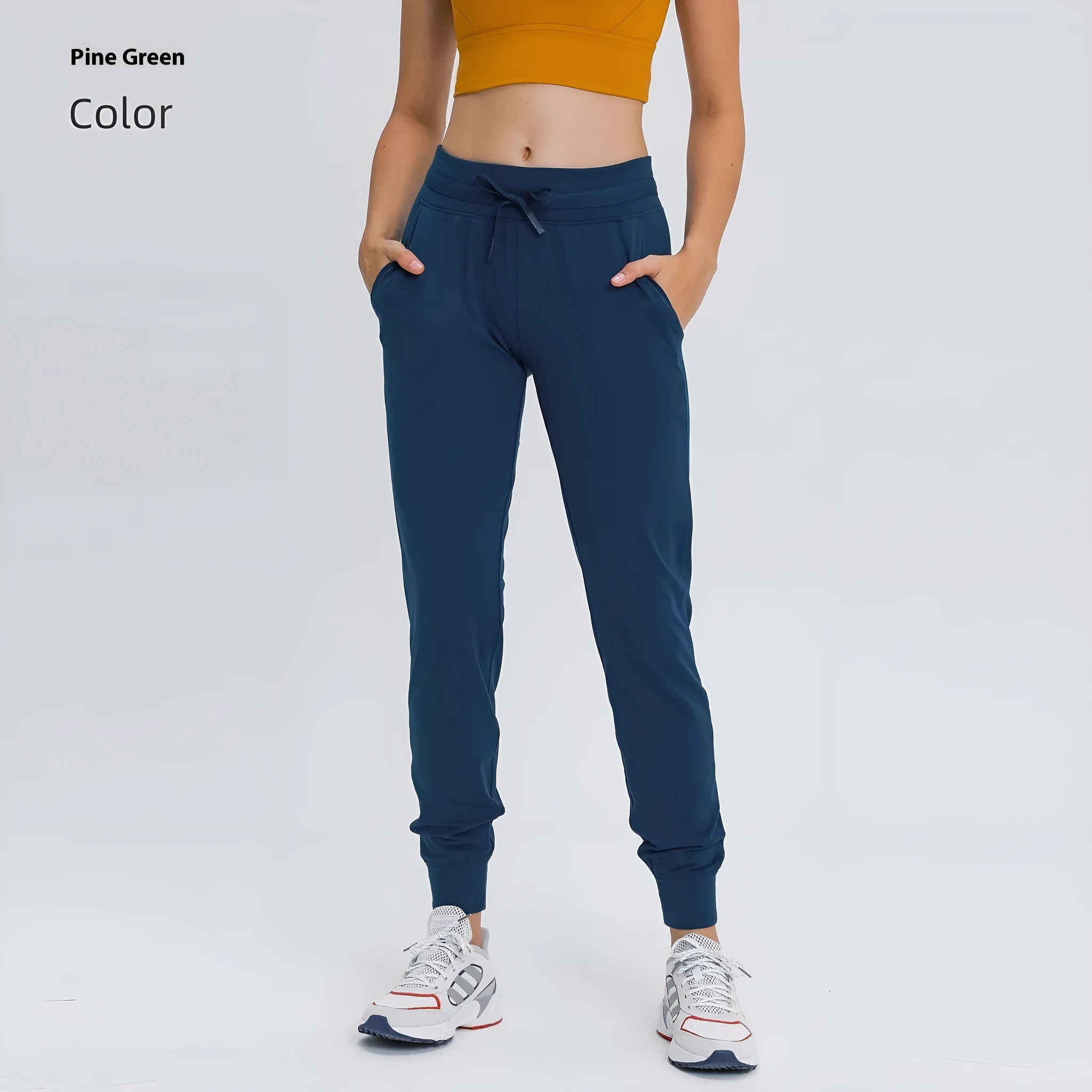 Women's high waist yoga pants in distilled coffee colour with drawstring waistband for fitness activities