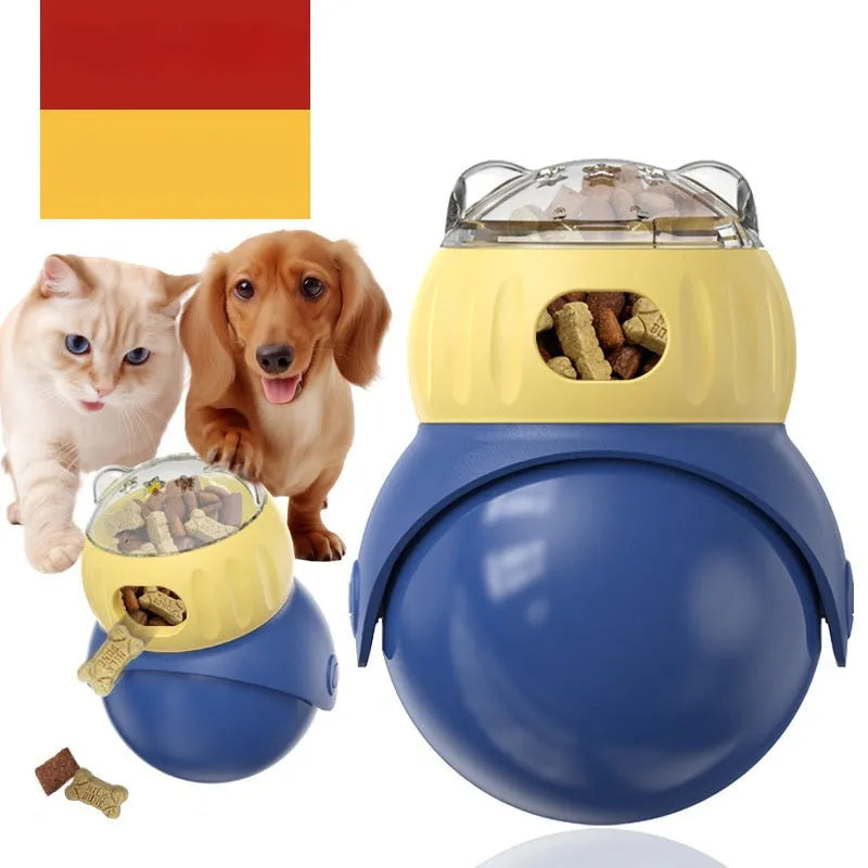 Morandi yellow and blue plastic owl tumbler cat puzzle feeder toy