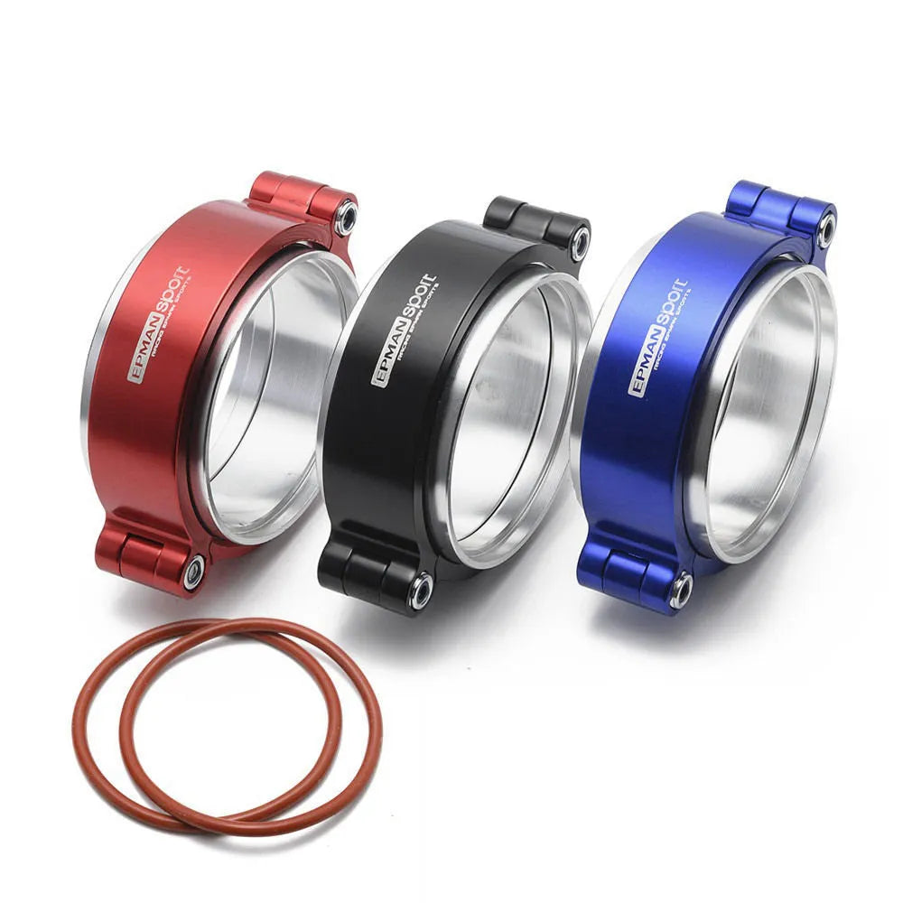 Aluminium car exhaust clamp in black, blue or red for 2" to 4" downspouts