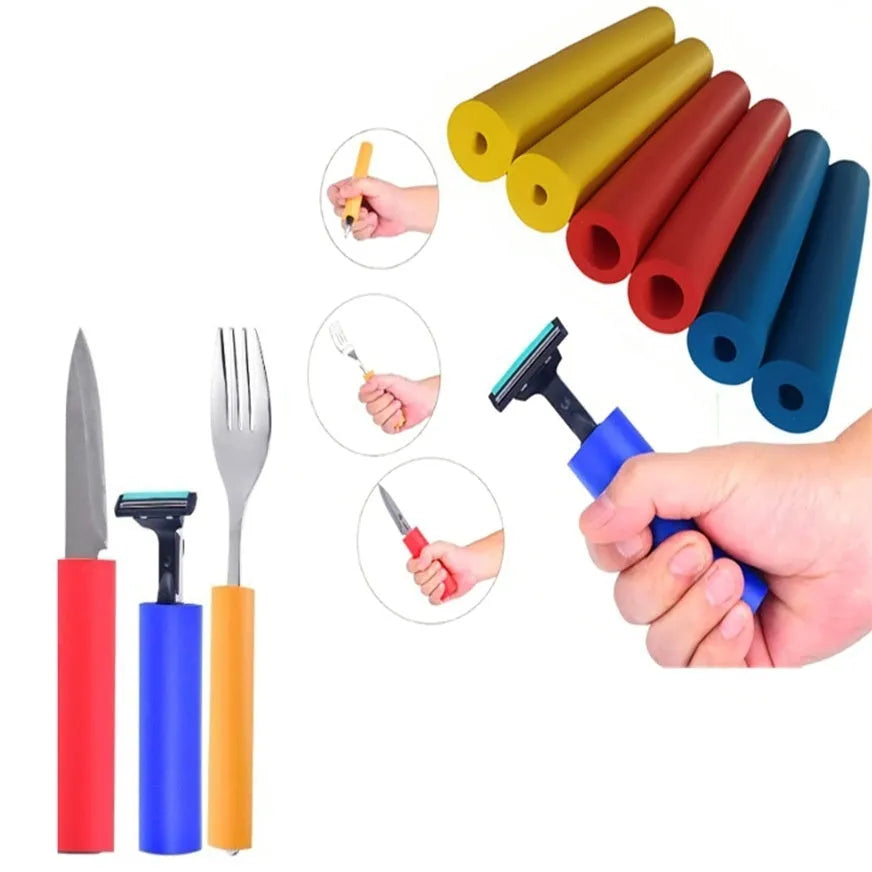 Rubber grip hose set showing 10mm and 18mm inner diameter options for utensil and pen grip enhancement