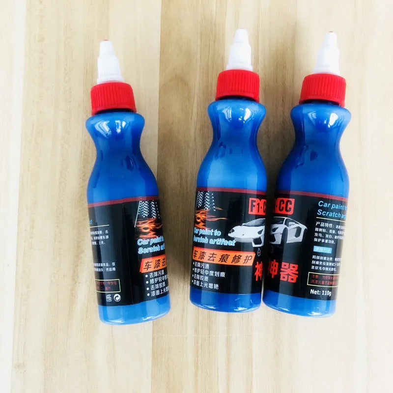 Small blue car scratch repair wiping tool kit with applicator pad and repair agent bottle