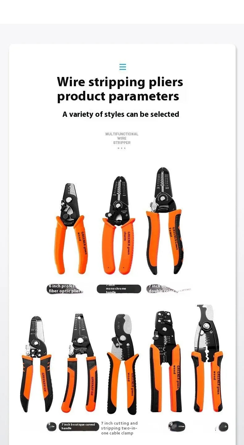 Automatic wire stripping pliers tool for electricians with steel construction