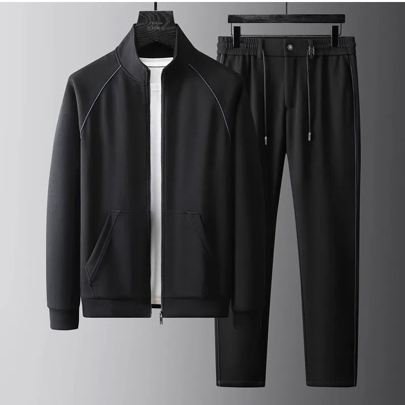 Stand collar slim fit sports suit jacket and trousers set in Vinylon fabric