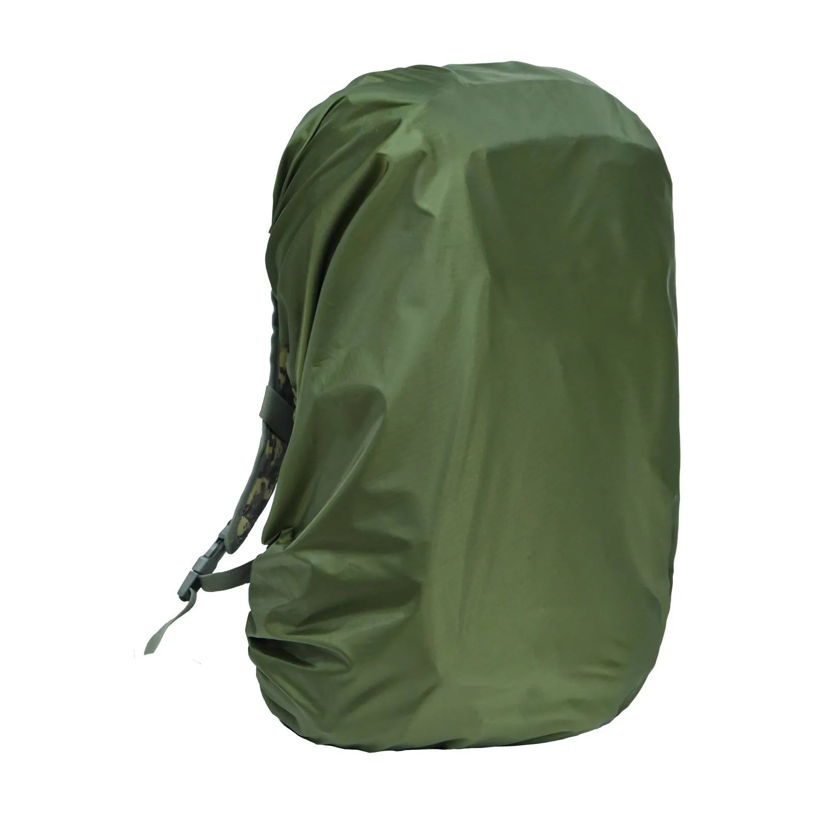 80-litre backpack rain cover in army green colour made from PU material for waterproof protection.