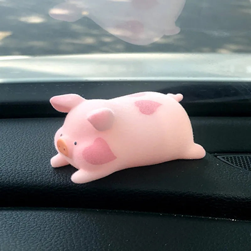Set of eight different cartoon pig resin figurines for car dashboard decoration