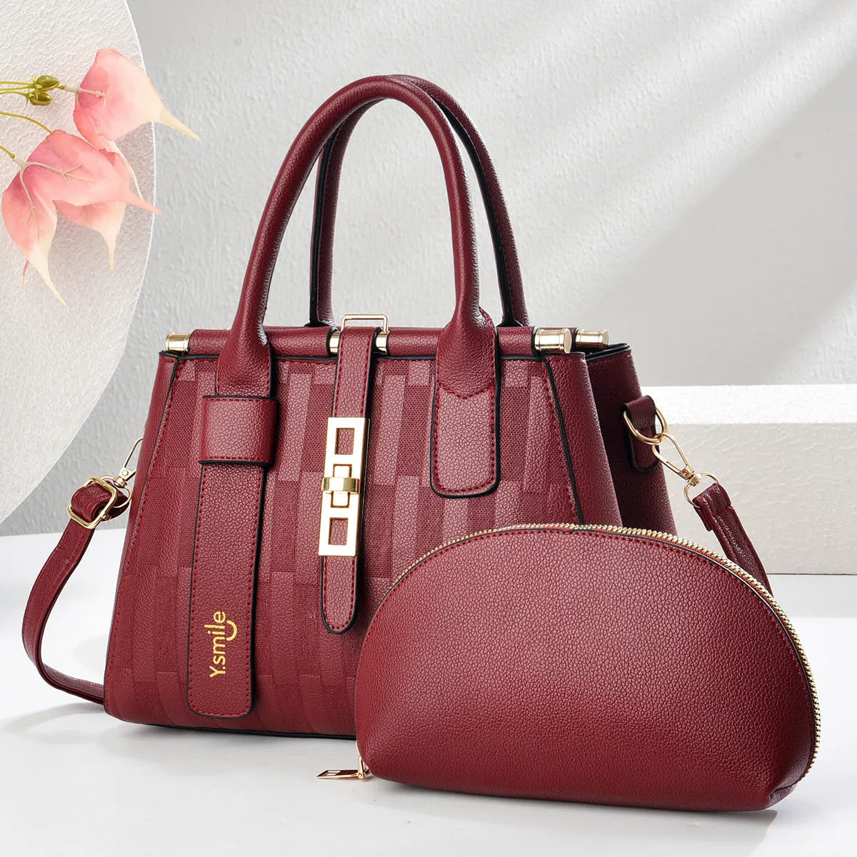 Round suitcase-shaped women's crossbody shoulder bag in PU leather showing dimensions of 28x13x20cm