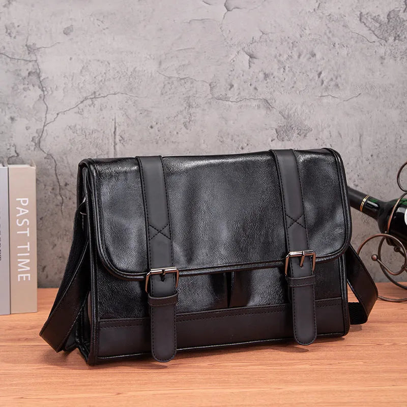 Black Korean-style men's backpack with anti-theft features and PU construction