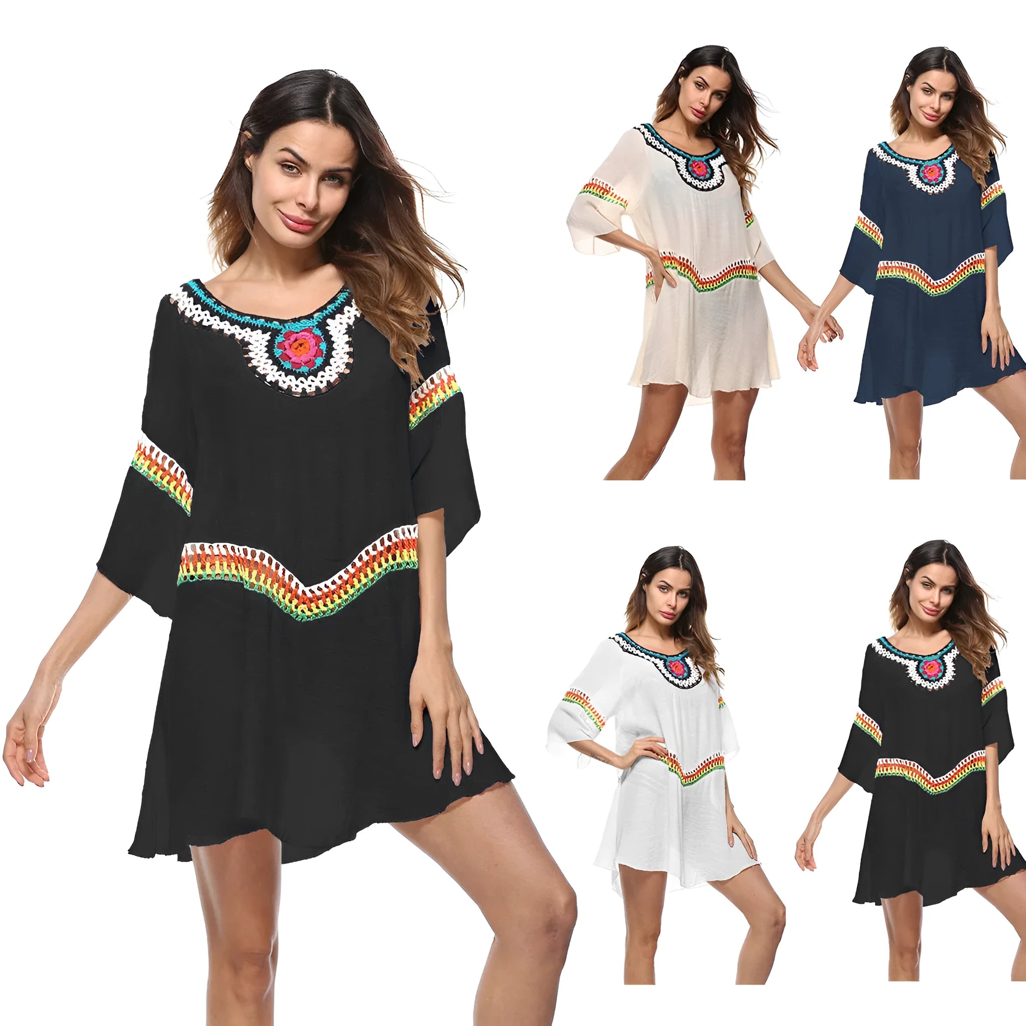 Women's crocheted ethnic style sun protection clothing for beach and swimming