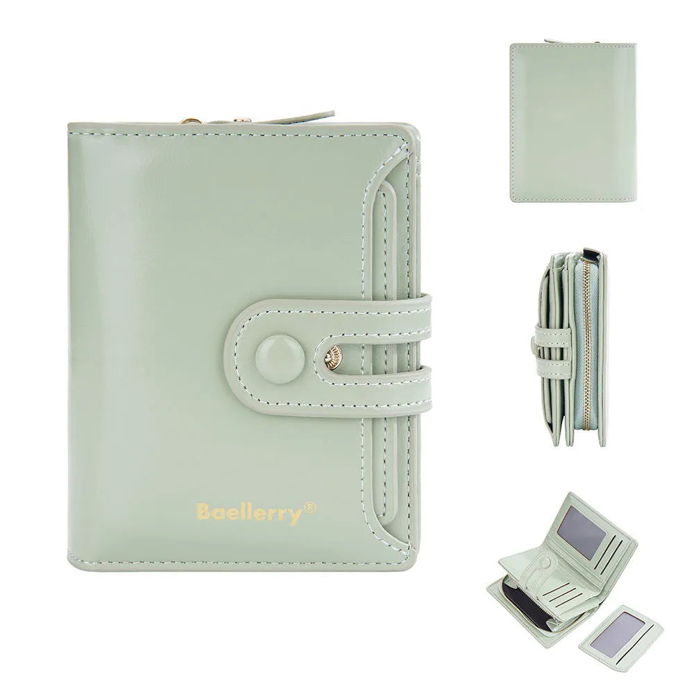 Soft PU leather card holder wallet for women shown in multiple colours with card slots.