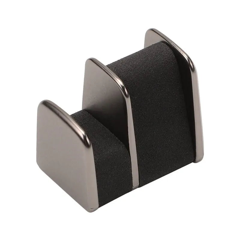 Car dashboard glasses holder clip in leather-covered zinc alloy, showing colour options