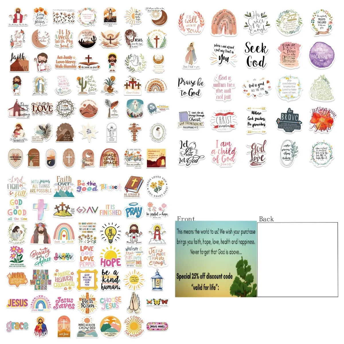 Assortment of 50 printed graffiti-style decorative stickers on a sheet