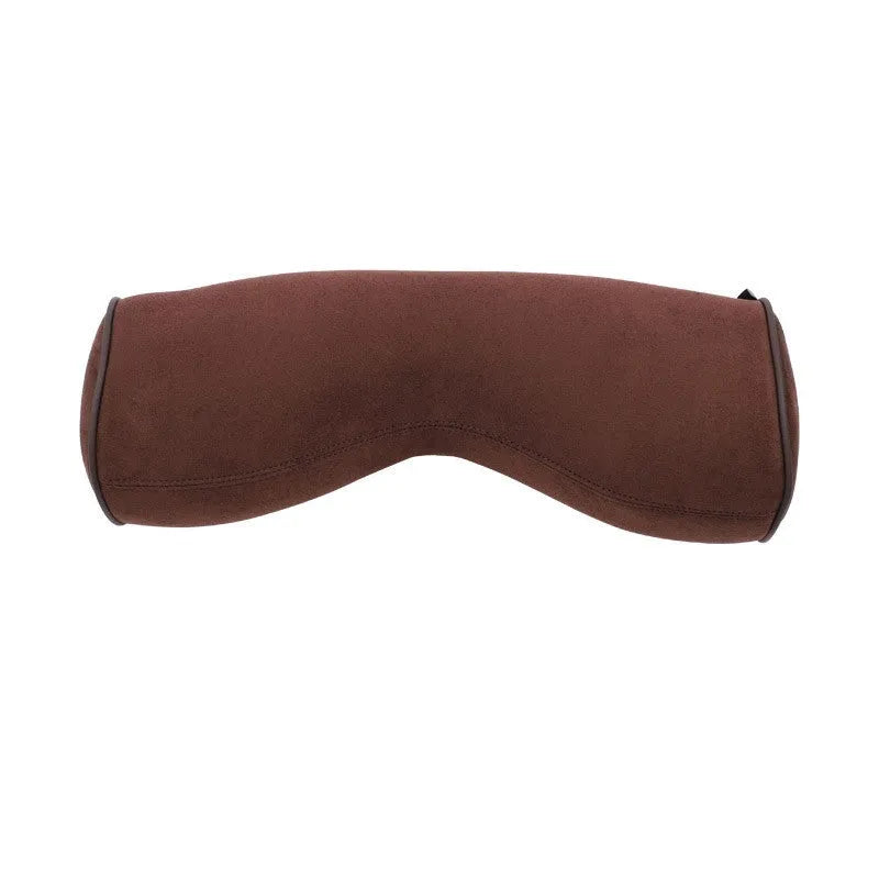 Car headrest cushion, lumbar support, and neck pillow set in brown colour on car seat