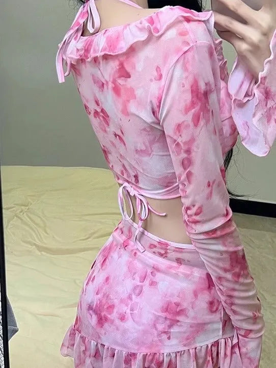 Women's floral bikini swimsuit in cherry blossom pink colour with floral pattern design