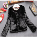 Women's short faux fur top in beige colour with regular sleeves, 40cm length street fashion style