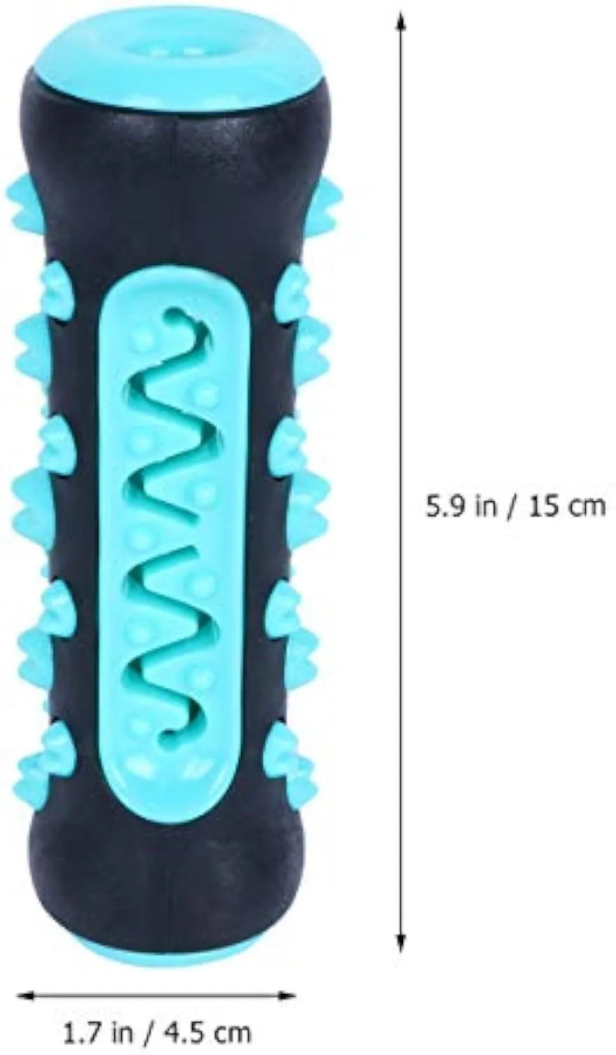 Natural rubber dog toothbrush chew toy in blue colour on white background