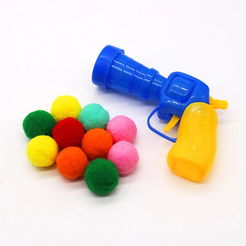 Interactive pet toy gun with soft plush balls for 30cm launching cat games