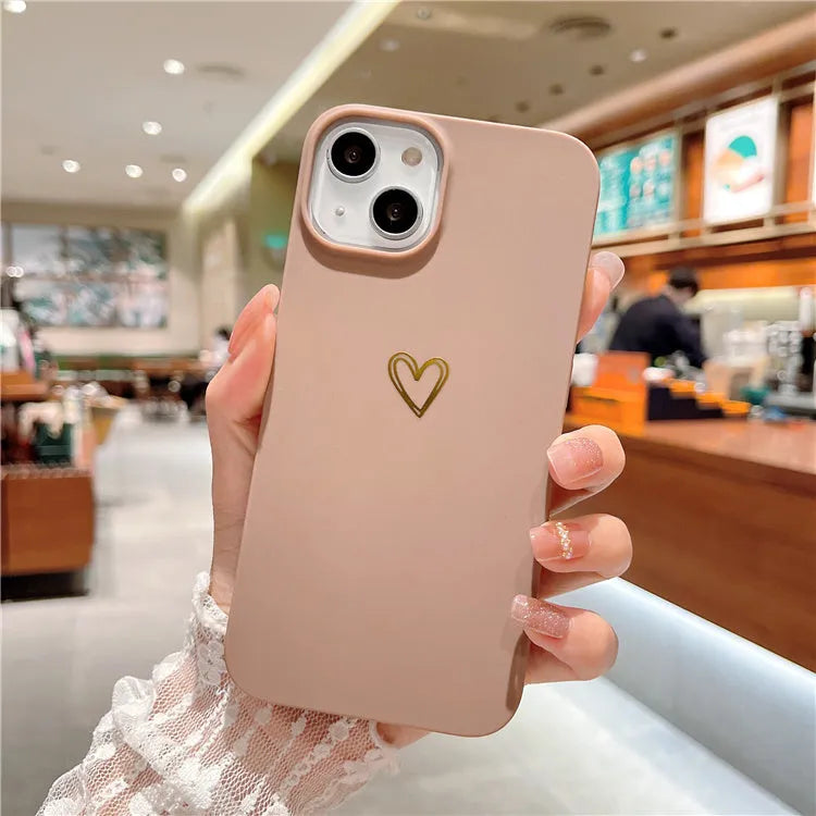 Brown soft silicone iPhone case with hot stamped love design showing non-slip TPU texture