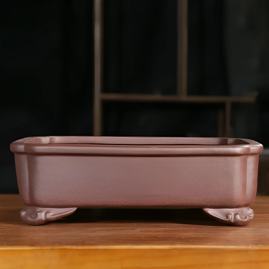 Purple sand rectangular manger bonsai pot with antique styling and corner cutting design