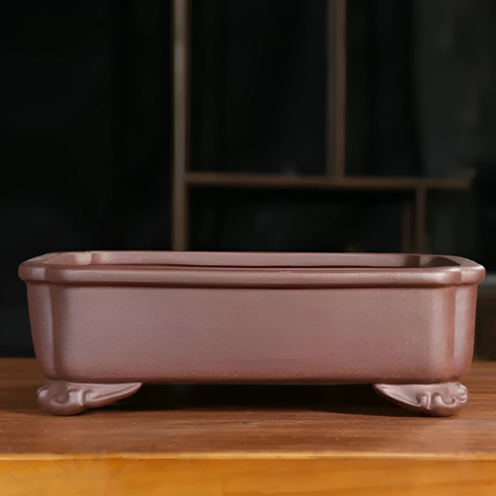 Purple sand rectangular manger bonsai pot with antique styling and corner cutting design