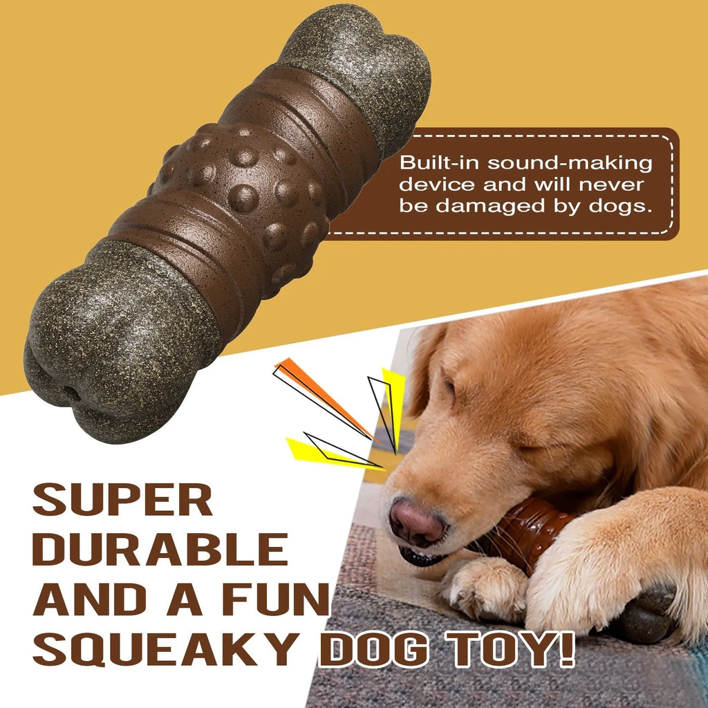 Wood colour plastic dog toothbrush toy with bone shape and extended molar rod for dental care