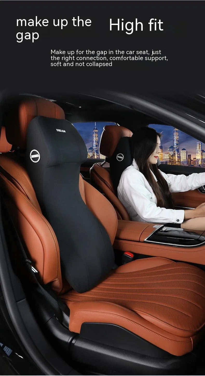 Black automotive memory foam waist cushion and headrest set with lumbar support pillow