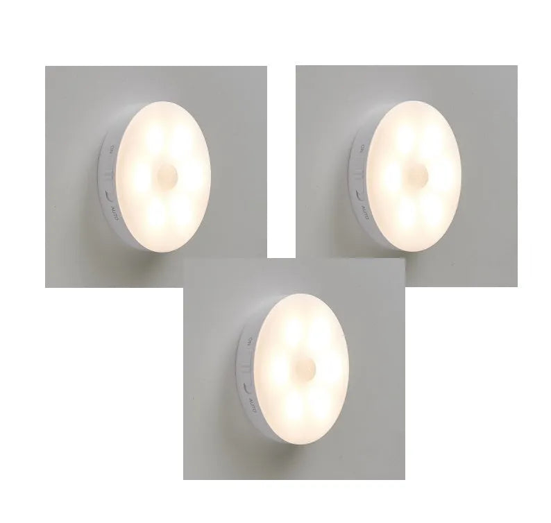 Wireless motion sensor LED light for automatic nighttime illumination in hallways and cabinets