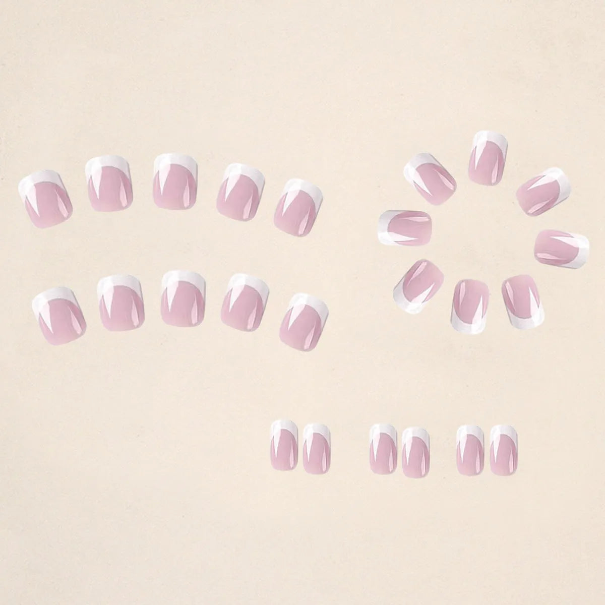 24 white plaid coffin-shaped press on nail tips with French tip design