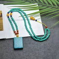 Turquoise stone mesh flower lucky pendant necklace with adjustable ball bead chain