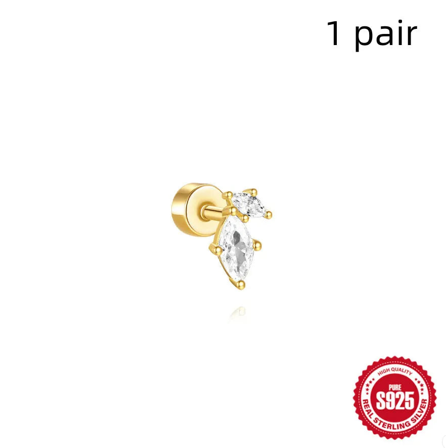 S925 sterling silver flat column threaded ear bone stud in a gold tone colour.