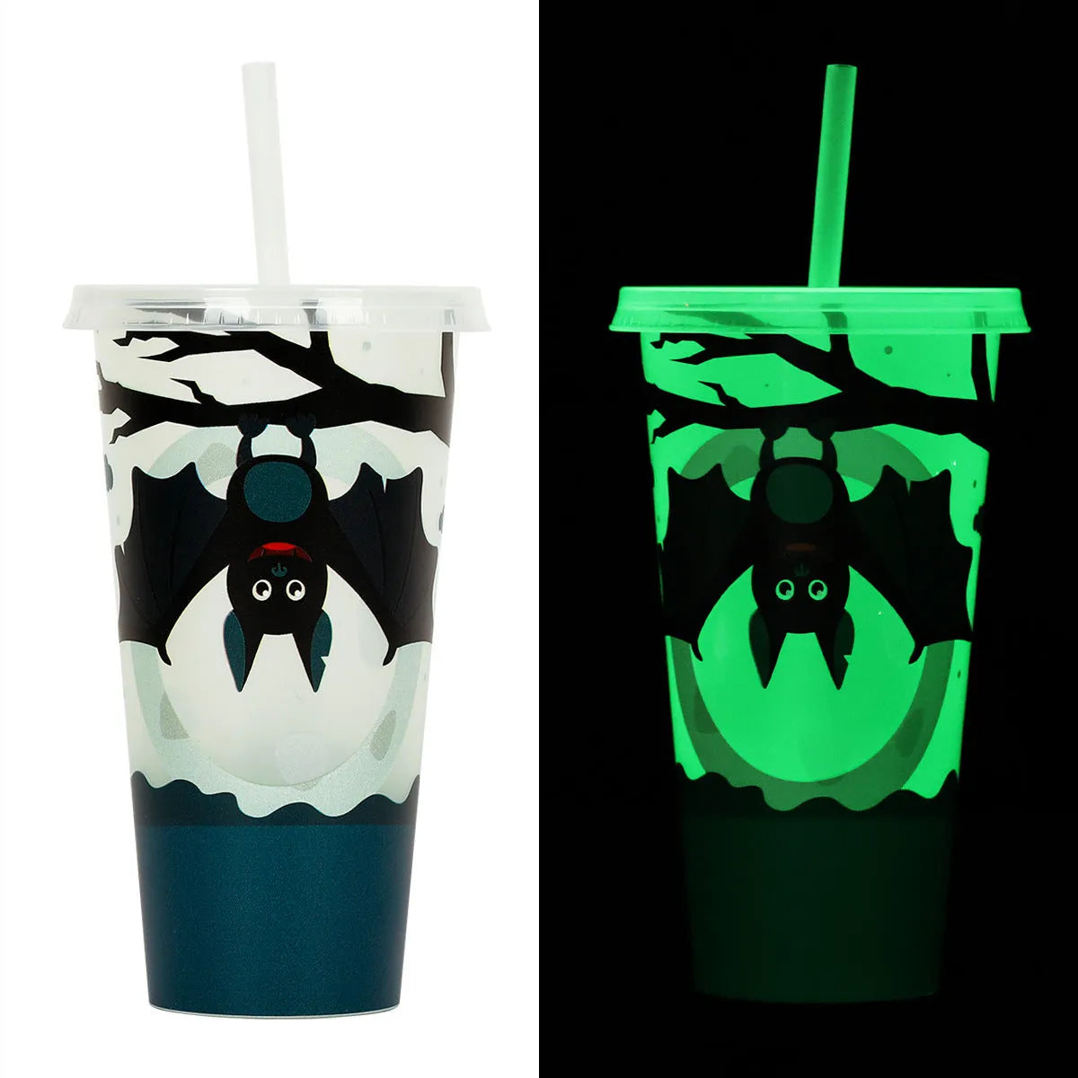 720ml Halloween plastic sippy cup with luminous straw in cylindrical design