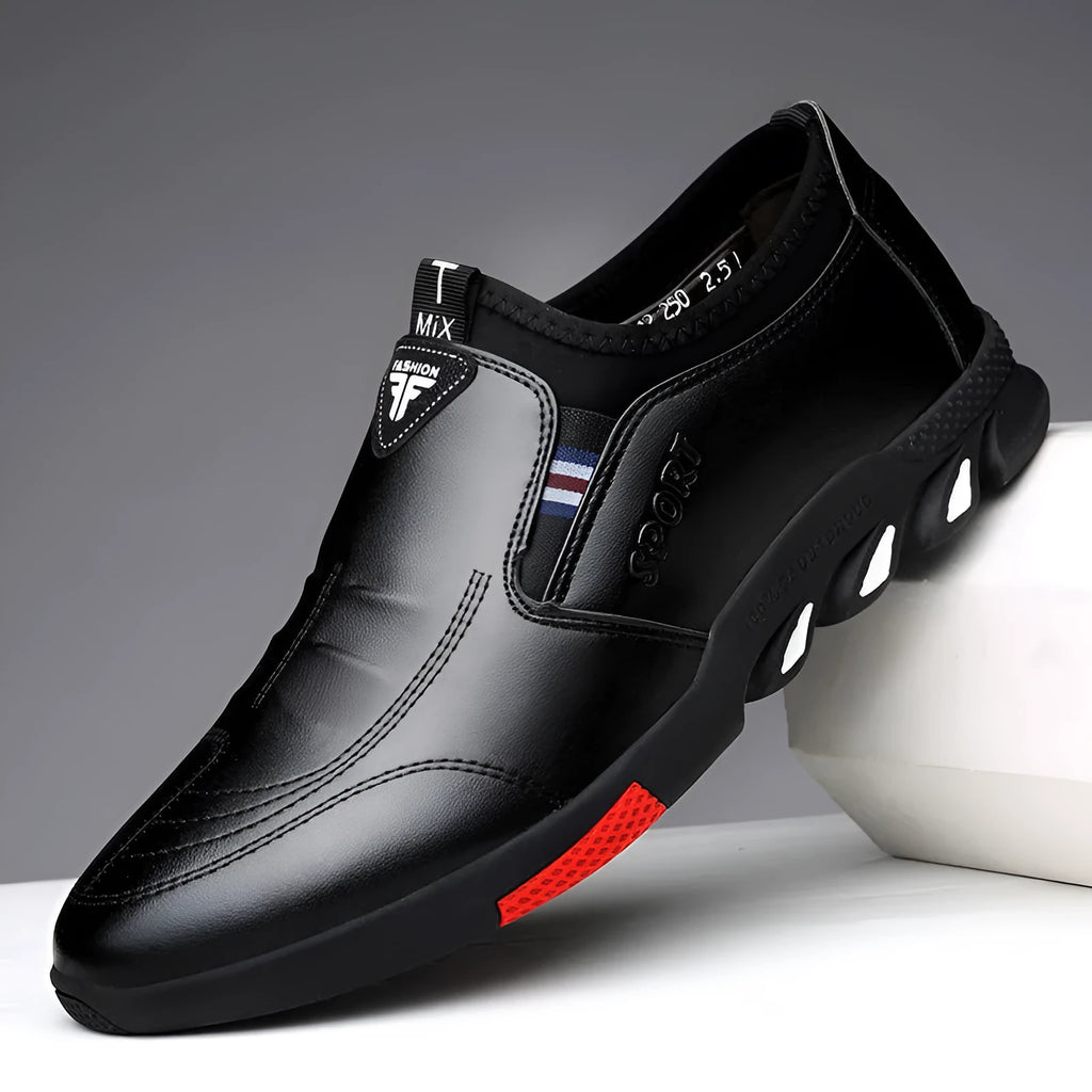 Men's black and brown PU leather business casual shoes with flat heel