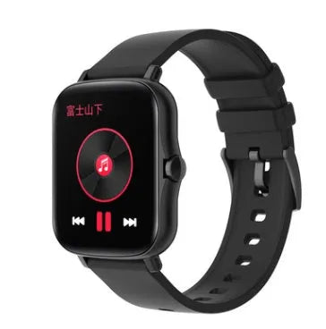 Blue smart watch with 1.7-inch colour touch screen on a wrist, showing fitness data.