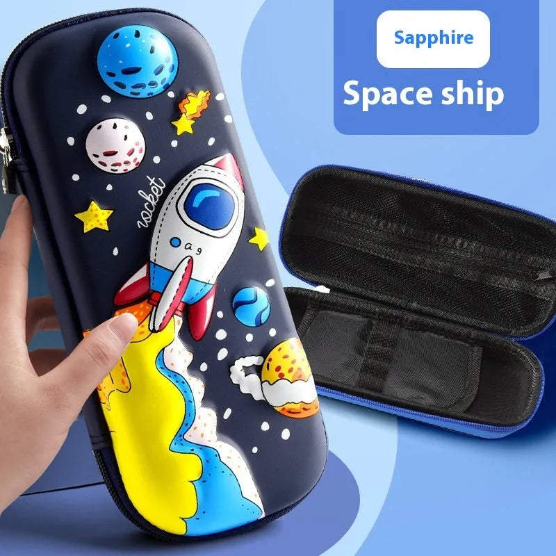 3D leather pencil case with sculpted spaceship design in multiple colour options