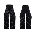 Men's three-dimensional cutting trousers with metal striped rivet pleats in black bottom colour